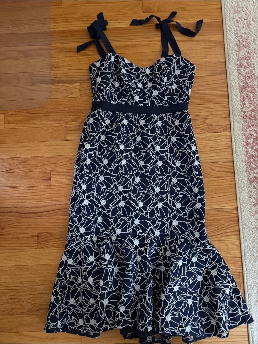 J. Crew Navy Floral Tie-Strap Midi Dress